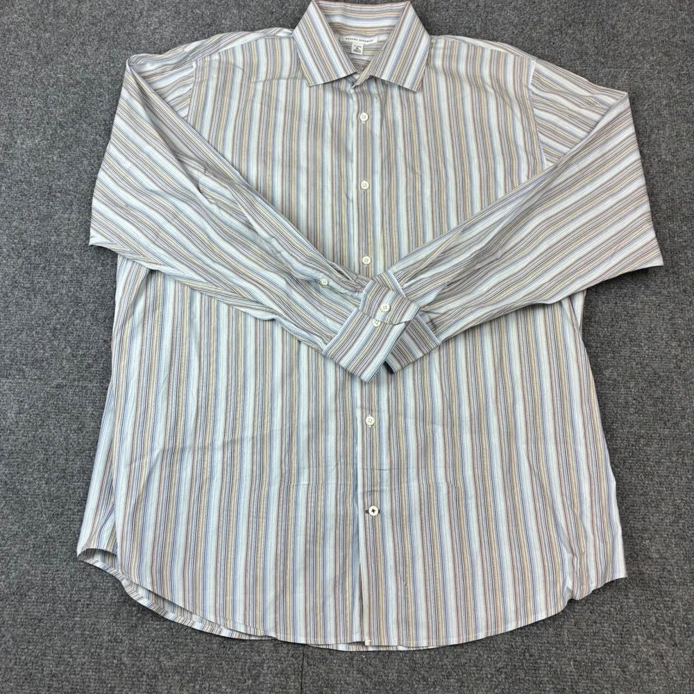 Banana Republic Mens XL Dress Shirt Blue Brown Striped Long Sleeve Button Down